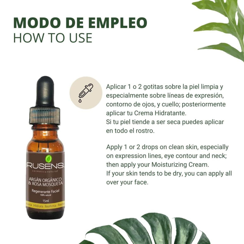 Renovador Facial de Argán Orgánico y Rosa Mosqueta – Anti-edad - 15ml